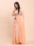 Peach Linen Cotton Saree With Blouse Piece