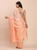 Peach Linen Cotton Saree With Blouse Piece