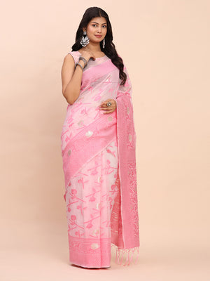 Light Pink Linen Cotton Saree With Blouse Piece