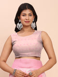 Light Pink Linen Cotton Saree With Blouse Piece