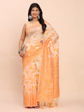Orange Linen Cotton Saree With Blouse Piece