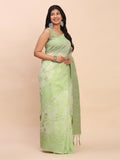 Light Green Linen Cotton Saree With Blouse Piece