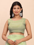 Light Green Linen Cotton Saree With Blouse Piece