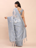 Grey Linen Cotton Saree With Blouse Piece