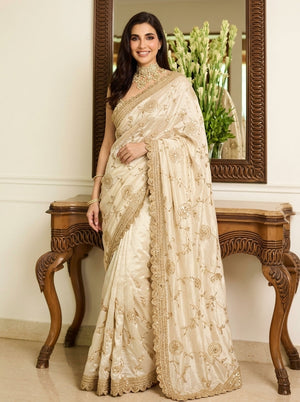 Embroidered Embellished Sequinned Satin Saree