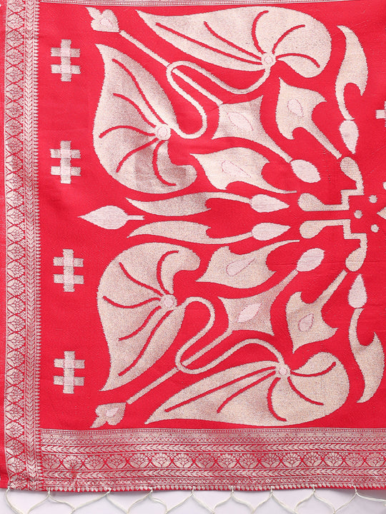 Red & White Linen Cotton Saree With Blouse Piece