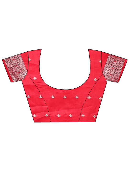 Red & White Linen Cotton Saree With Blouse Piece