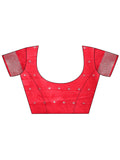 Red & White Linen Cotton Saree With Blouse Piece