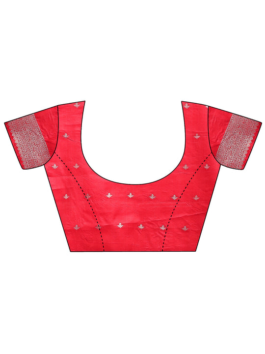 Red & White Linen Cotton Saree With Blouse Piece