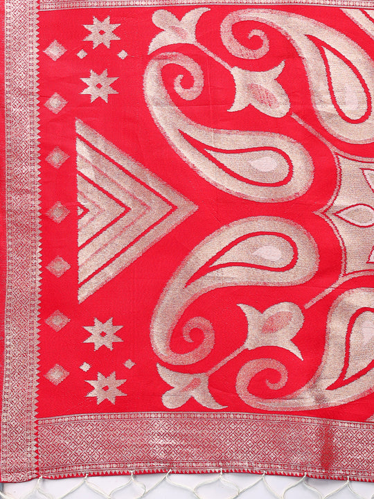 Red & White Linen Cotton Saree With Blouse Piece