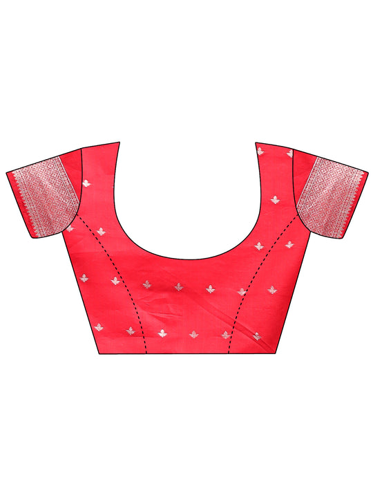 Red & White Linen Cotton Saree With Blouse Piece