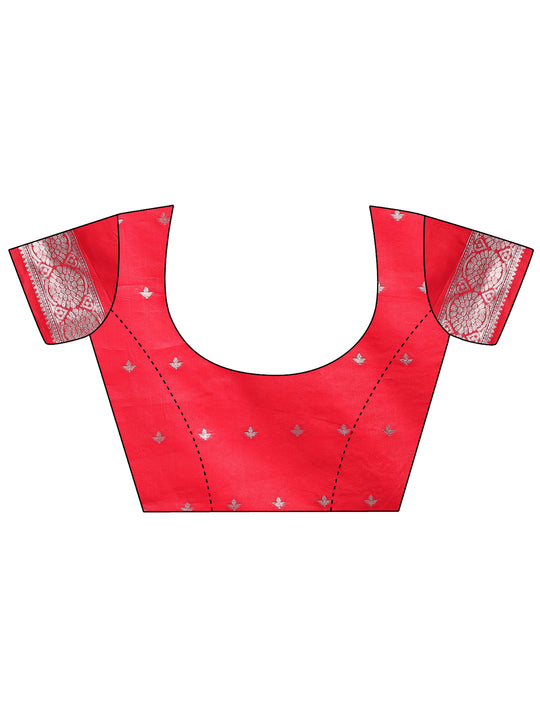 Red & White Linen Cotton Saree With Blouse Piece