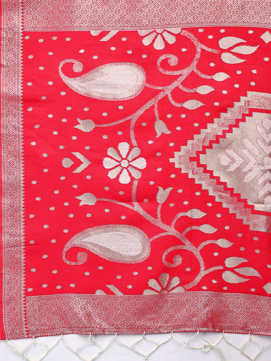 Red & White Linen Cotton Saree With Blouse Piece