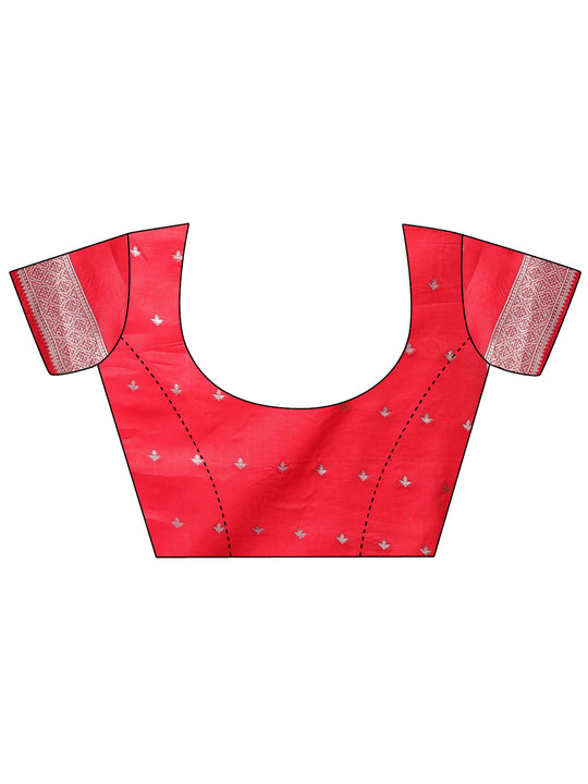 Red & White Linen Cotton Saree With Blouse Piece