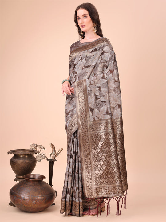 Brown Cotton Saree With Blouse Piece