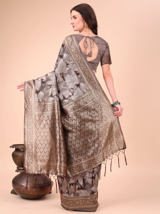 Brown Cotton Saree With Blouse Piece