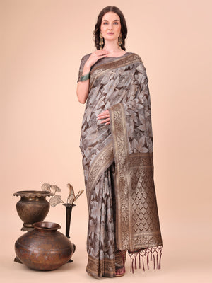 Brown Cotton Saree With Blouse Piece