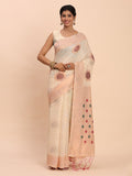 Off White Linen Cotton Saree With Blouse Piece