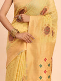 Yellow Linen Cotton Saree With Blouse Piece