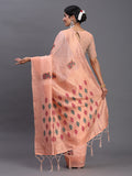 Peach Linen Cotton Saree With Blouse Piece