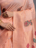 Peach Linen Cotton Saree With Blouse Piece