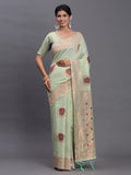 Light Green Linen Cotton Saree With Blouse Piece