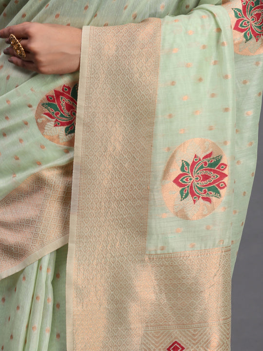 Light Green Linen Cotton Saree With Blouse Piece