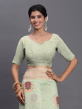 Light Green Linen Cotton Saree With Blouse Piece