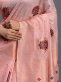 Light Pink Linen Cotton Saree With Blouse Piece