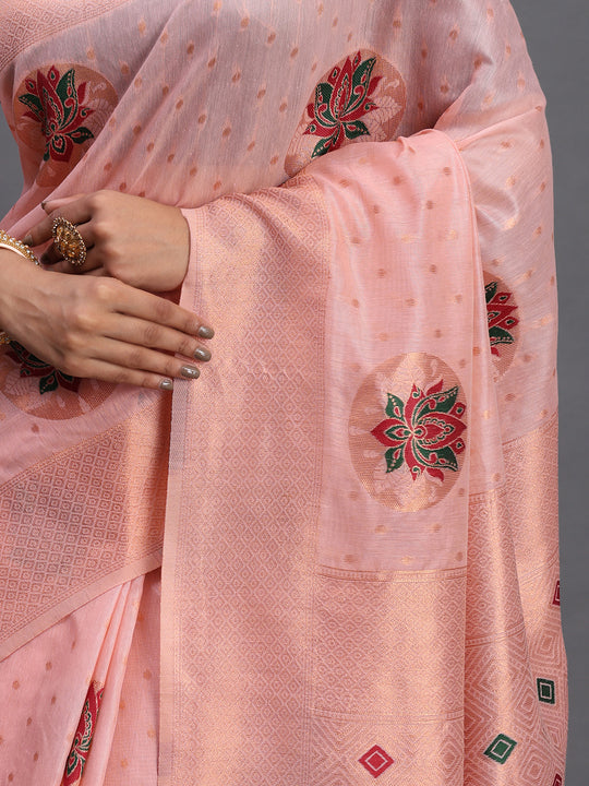 Light Pink Linen Cotton Saree With Blouse Piece