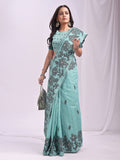 Sea Green Linen Cotton Saree With Blouse Piece