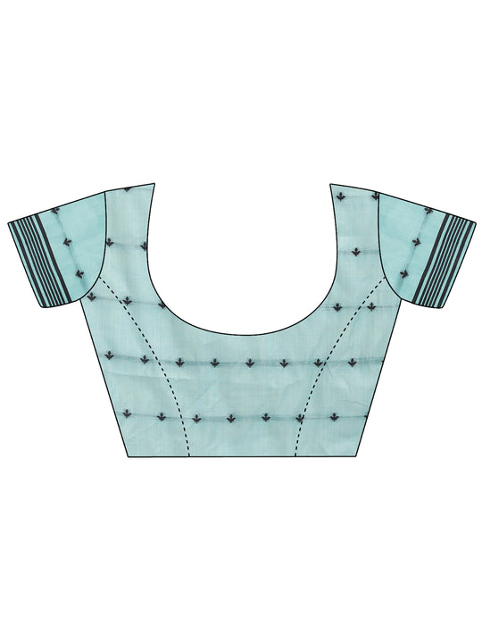 Sea Green Linen Cotton Saree With Blouse Piece