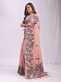 Peach Linen Cotton Saree With Blouse Piece