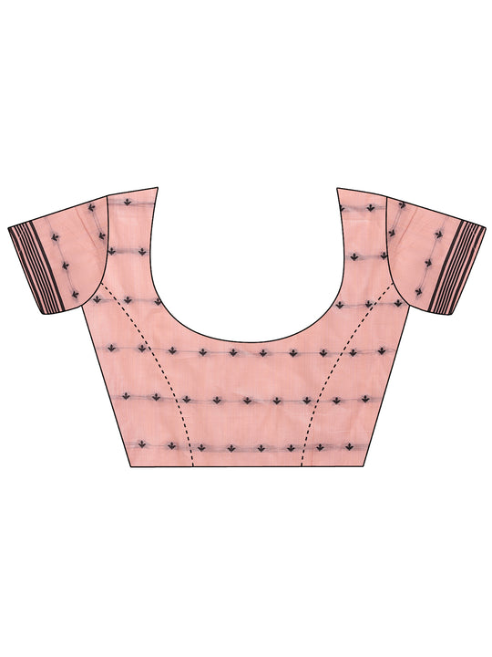 Peach Linen Cotton Saree With Blouse Piece