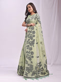 Light Green Linen Cotton Saree With Blouse Piece