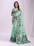 Rama Green Linen Cotton Saree With Blouse Piece