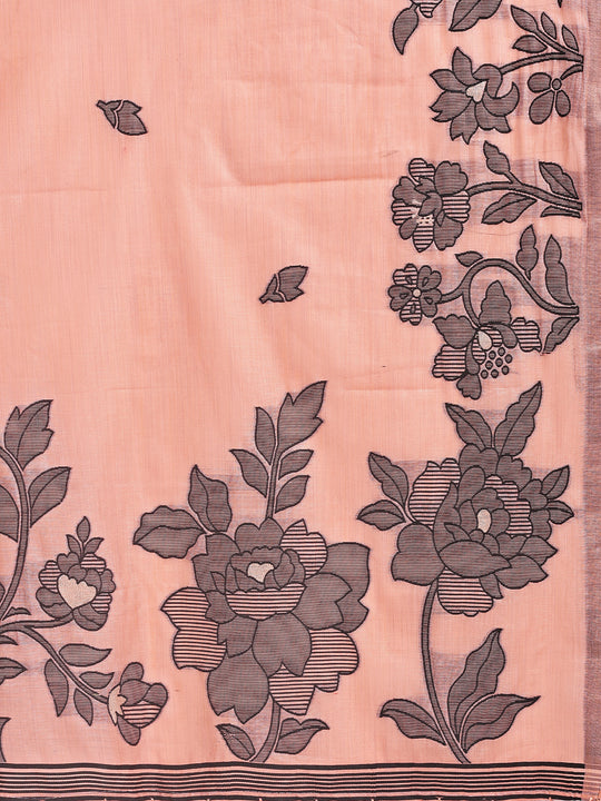 Orange Linen Cotton Saree With Blouse Piece