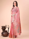 Pink Linen Cotton Saree With Blouse Piece
