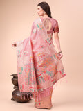 Pink Linen Cotton Saree With Blouse Piece