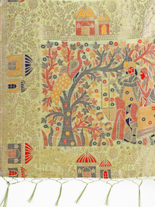 Light Green Linen Cotton Saree With Blouse Piece