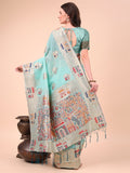 Sky Blue Linen Cotton Saree With Blouse Piece