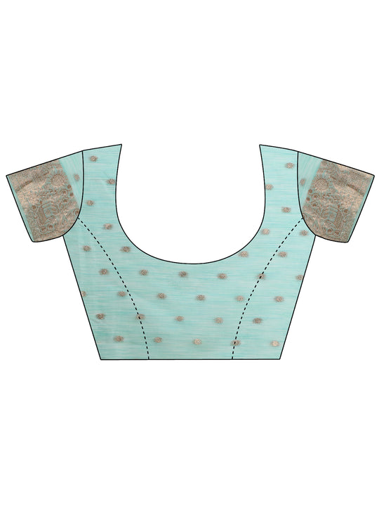 Sky Blue Linen Cotton Saree With Blouse Piece