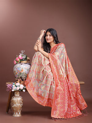 Brown Linen Cotton Saree With Blouse Piece