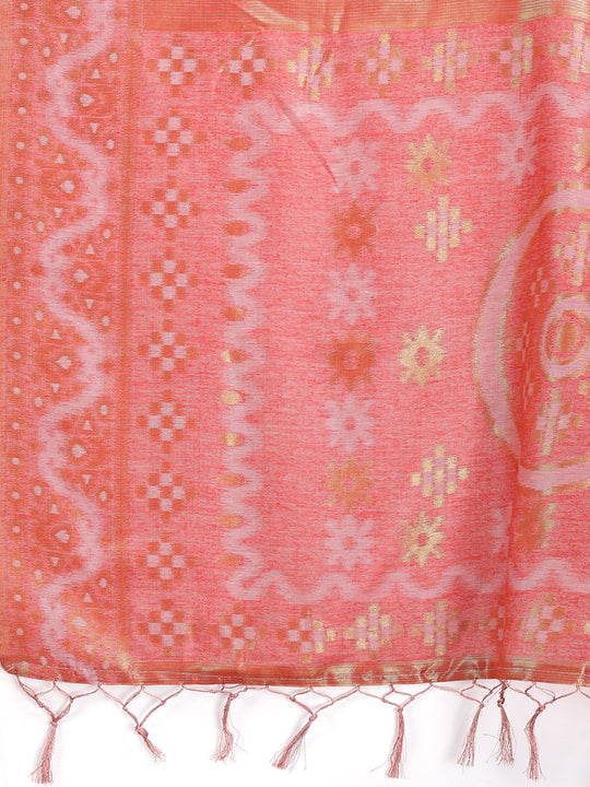 Brown Linen Cotton Saree With Blouse Piece