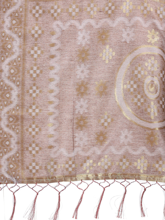 Pink Linen Cotton Saree With Blouse Piece