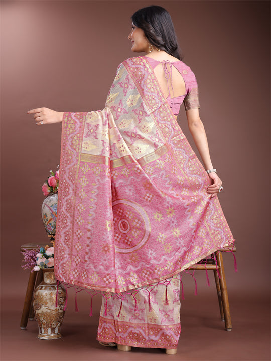 Sea Green Linen Cotton Saree With Blouse Piece