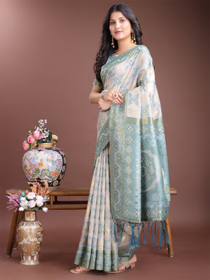 Yellow Linen Cotton Saree With Blouse Piece