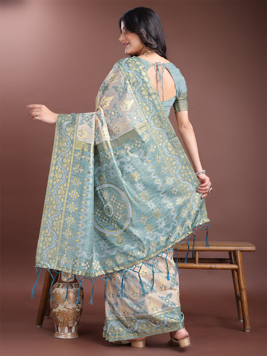 Yellow Linen Cotton Saree With Blouse Piece