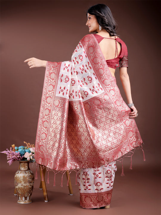 Maroon Linen Cotton Saree With Blouse Piece