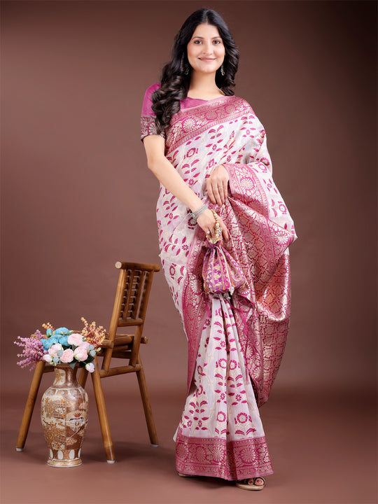 Purple Linen Cotton Saree With Blouse Piece